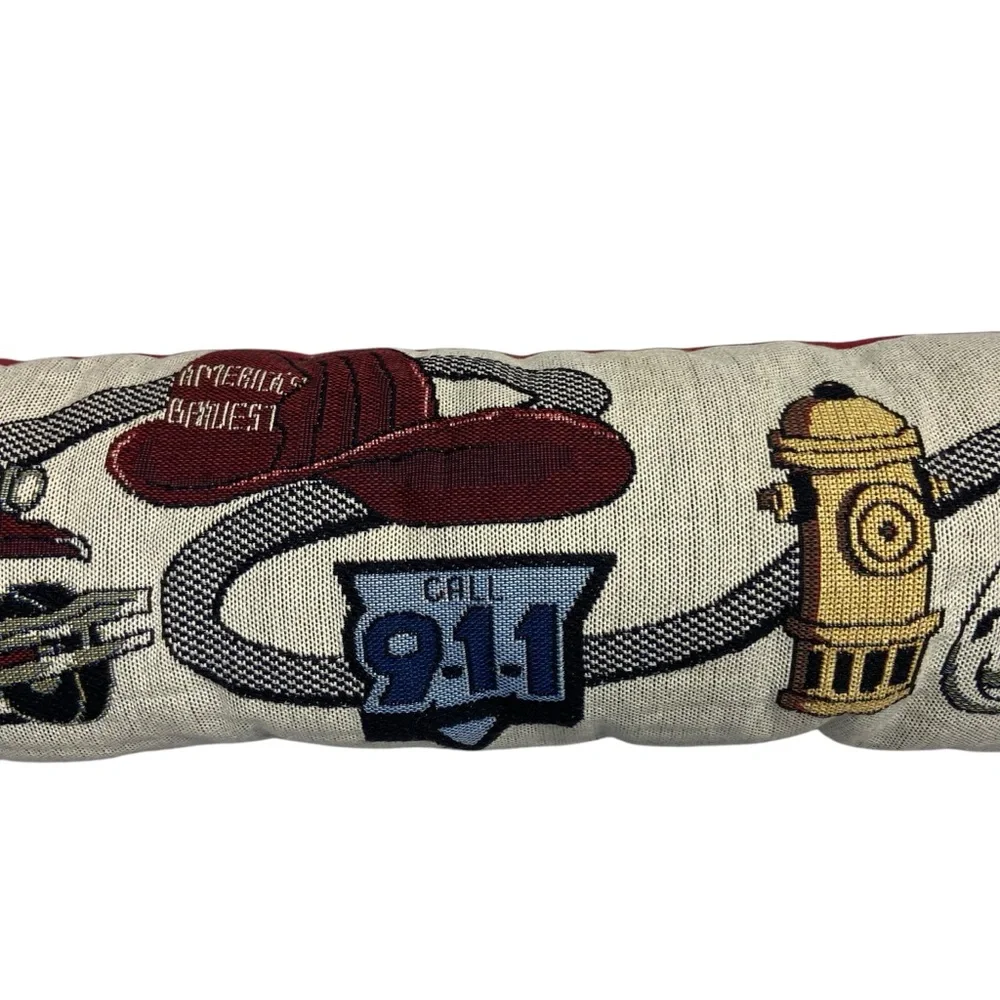 Vintage Tapestry Pillow Goodwin Weavers 911 EMS Fire Lumbar Woven - Picture 4 of 11
